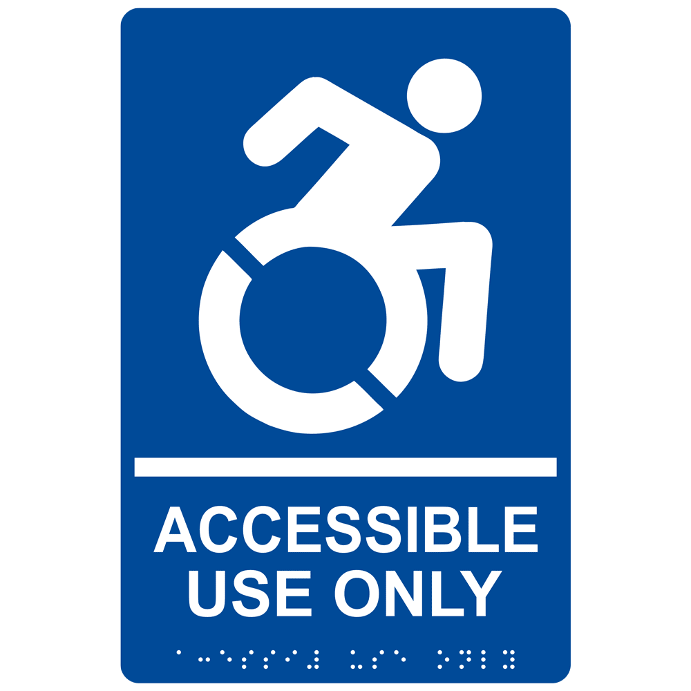 Blue Braille ACCESSIBLE USE ONLY Sign with Dynamic Accessibility Symbol RRE-835R_White_on_Blue