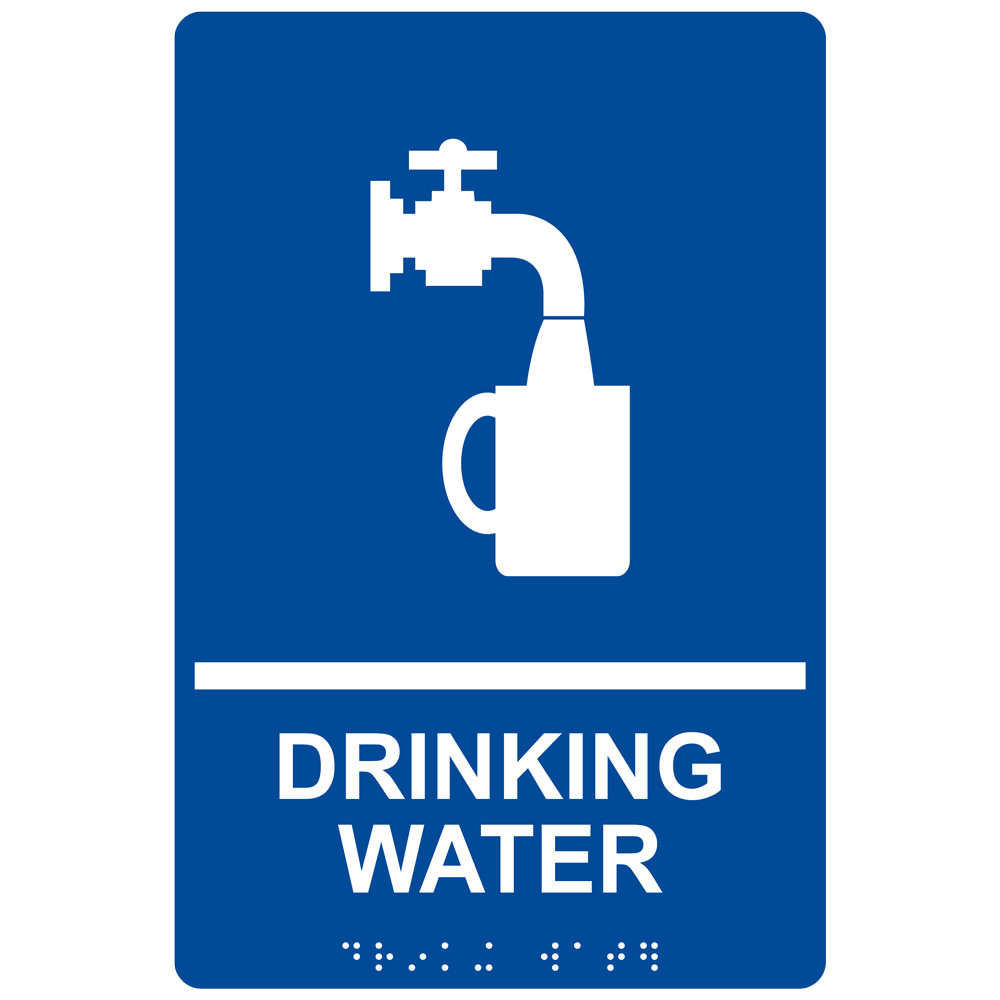 ADA Drinking Water Braille Sign RRE890_WHTonBLU Amenities / Services