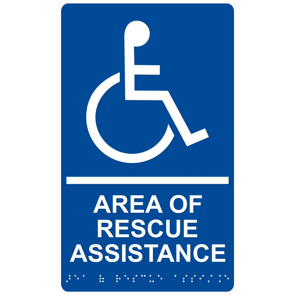 ADA Area Of Rescue Assistance Braille Sign RRE915_WHTonBLU