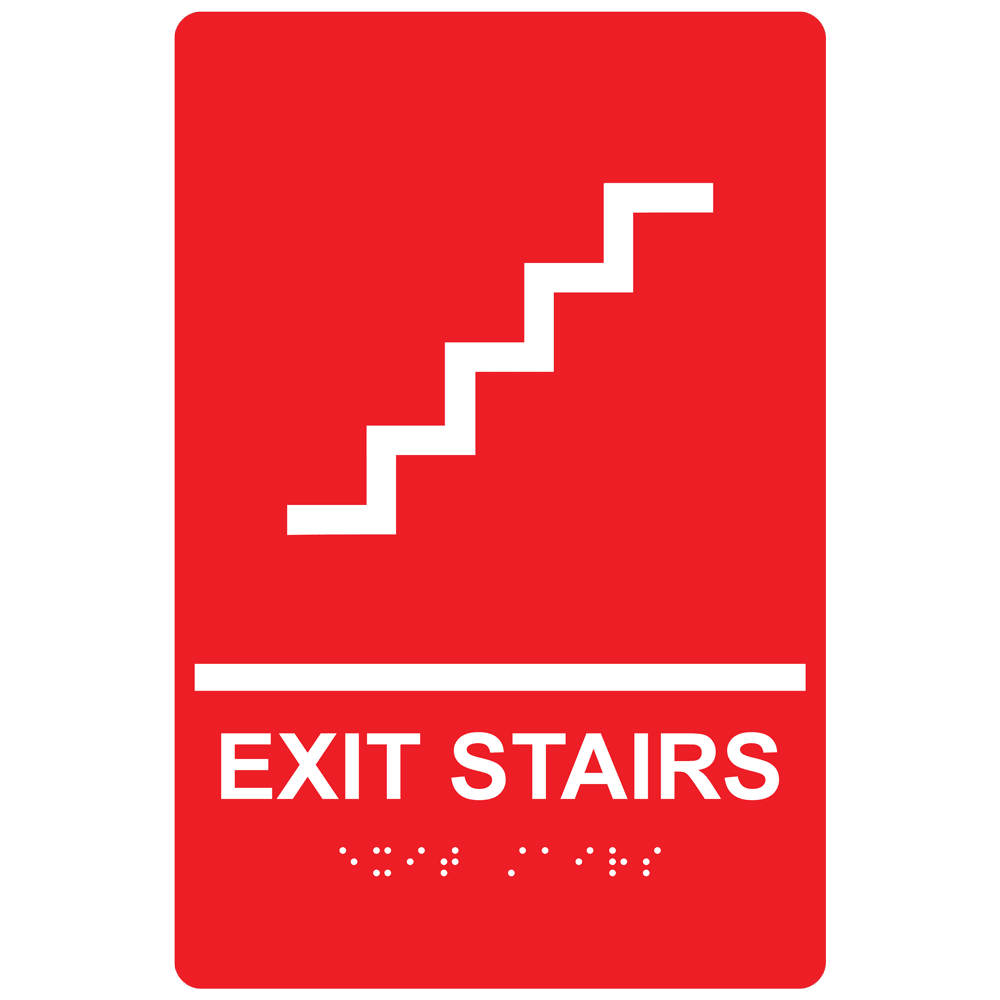 ADA Exit Stairs Braille Sign RRE225_WHTonRed Wayfinding