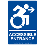 Portrait Accessible Entrance Right Braille Sign With Dynamic Accessibility Symbol RRE-32159R_WHTonBLU