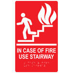 ADA In Case Of Fire Use Stairway Braille Sign RRE-235_WHTonRed