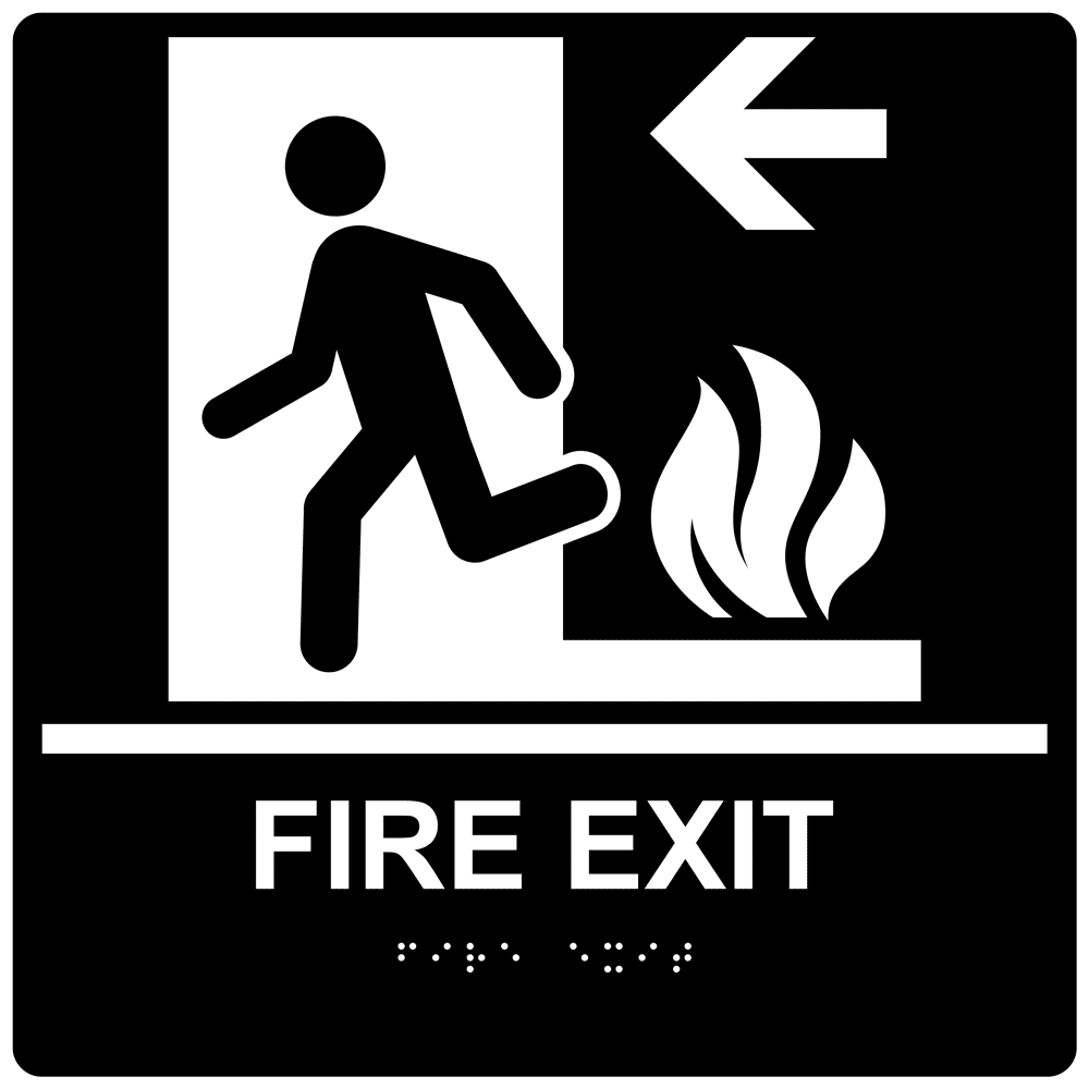 ADA Fire Exit Braille Sign RRE25099_WHTonBLK Enter / Exit
