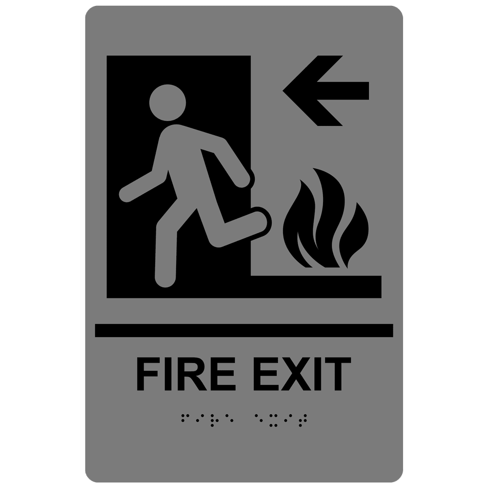 ADA Fire Exit Braille Sign RRE250_BLKonGray Enter / Exit