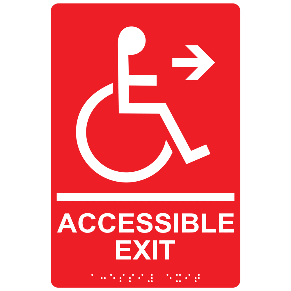 ADA Accessible Exit Braille Sign RRE14758_WHTonRed Exit