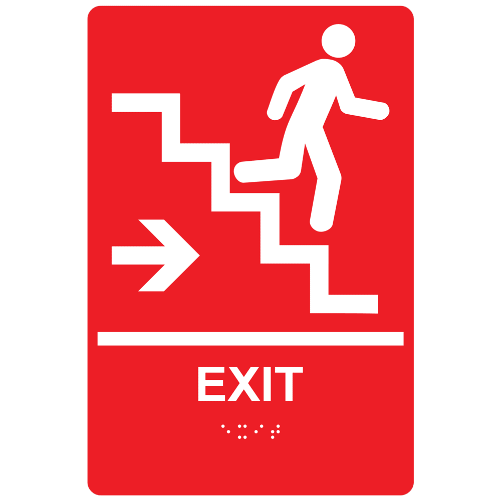 ADA Exit Stairs Braille Sign RRE14790_WHTonRed Enter / Exit
