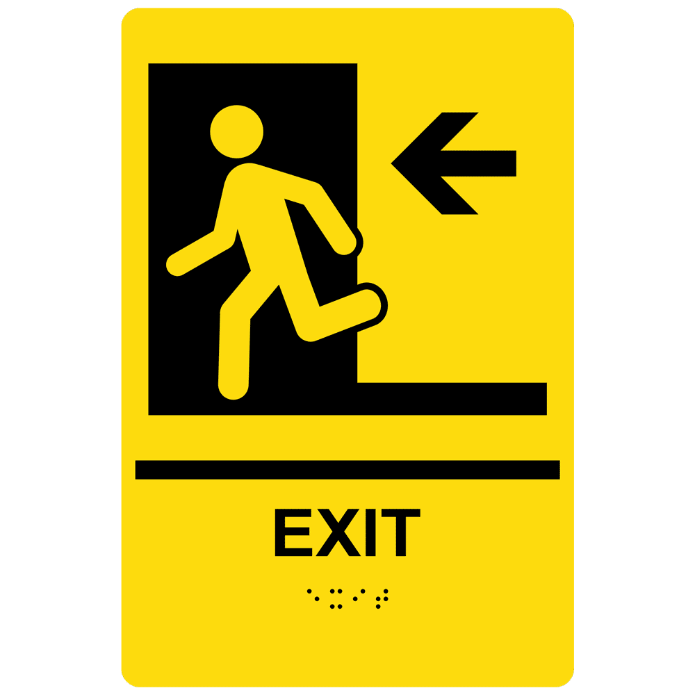 Portrait ADA Exit (Braille = Exit) Sign RRE241_BLKonYLW