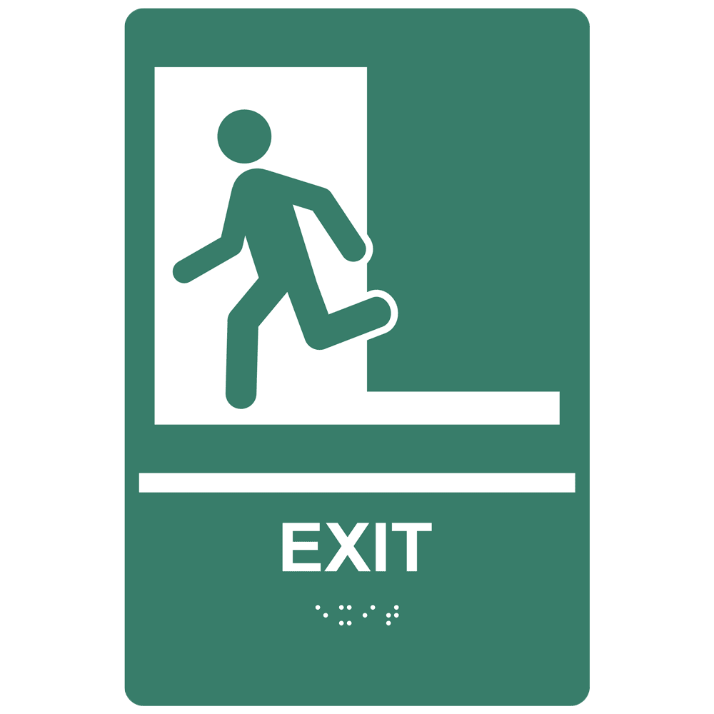 Pine Green ADA Braille EXIT Left Sign with Symbol RRE-243_White_on_PineGreen