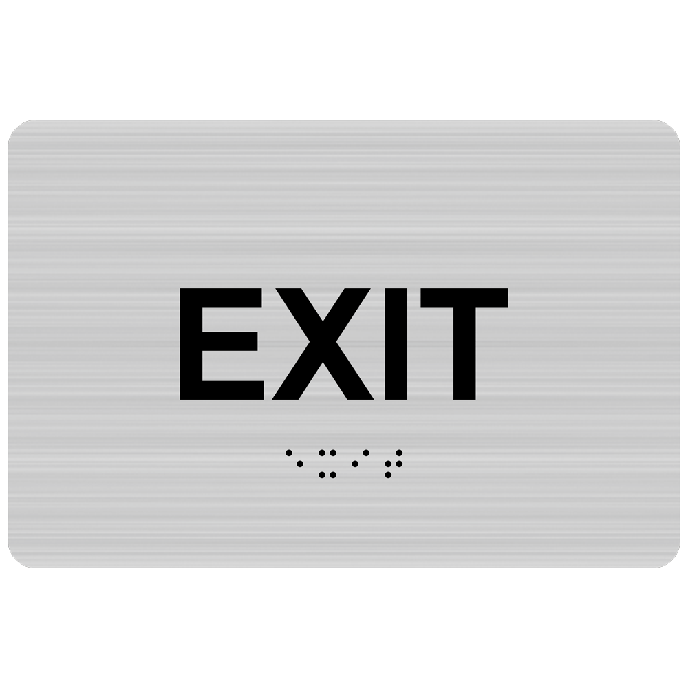 ADA Exit (Braille = Exit) Sign RRE655_BLKonBRSLVR