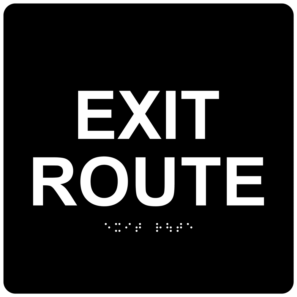 Black 6-Inch Square ADA Braille EXIT ROUTE Sign RRE-660_White_on_Black
