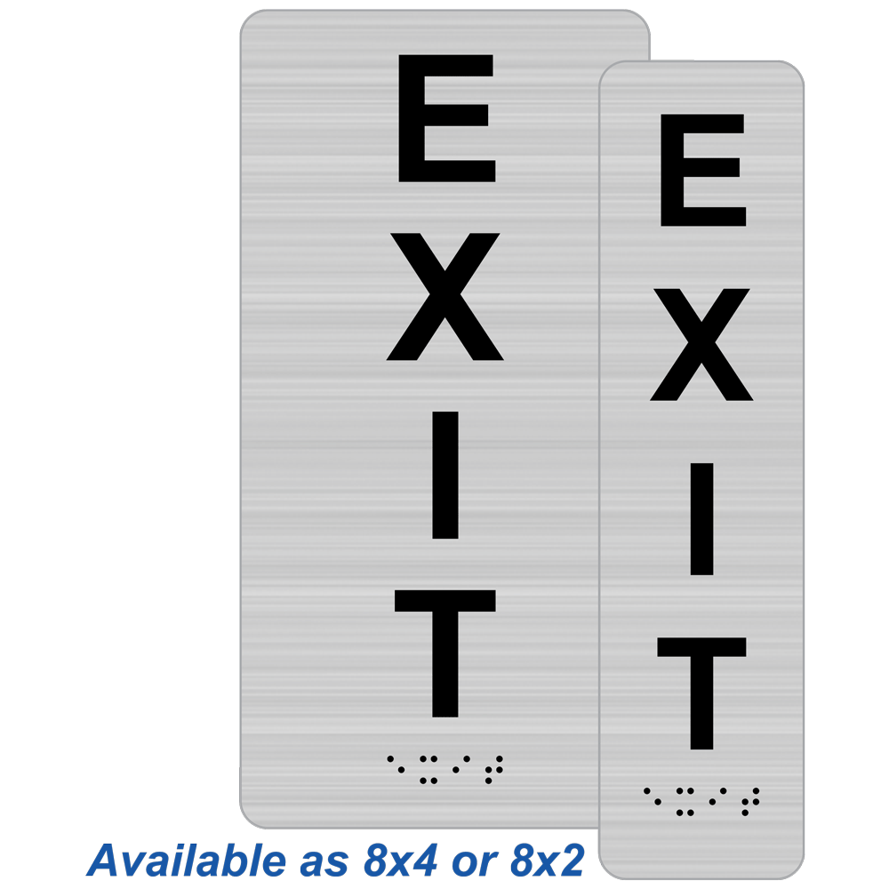 Portrait ADA Exit (Braille = Exit) Sign RSME19471_BLKonBRSLVR