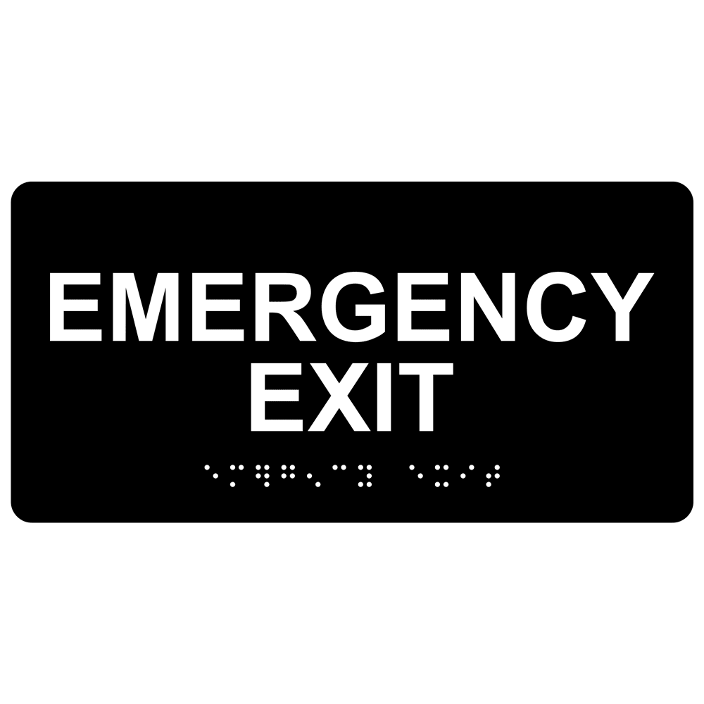 ADA Emergency Exit Braille Sign RSME28041_WHTonBLK Emergency/Fire