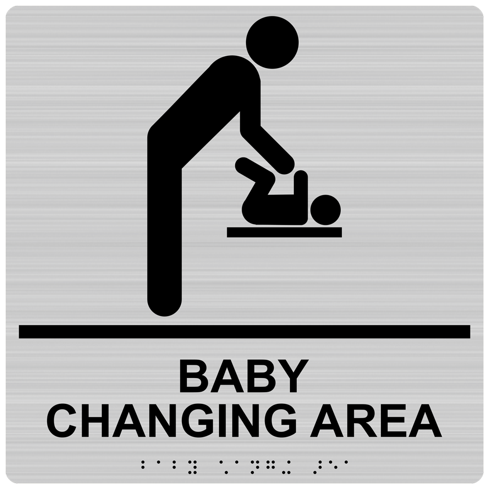 ADA Baby Changing Area (Braille Sign RRE17599_BLKonBRSLVR