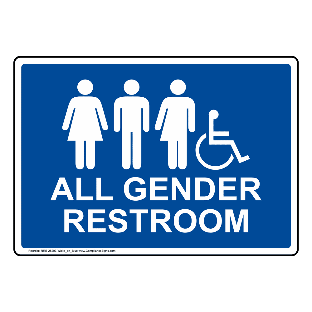 All Gender Restroom Sign With Symbol RRE25293WHTonBLU