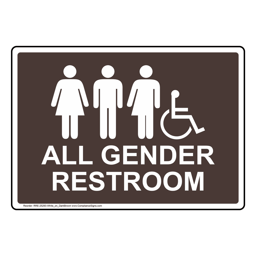 All Gender Restroom Sign With Symbol RRE-25293-WHTonDKBN Restrooms
