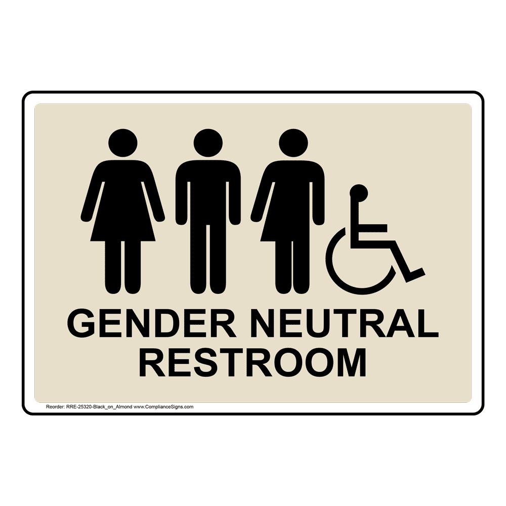 Gender Neutral Restroom Sign With Symbol RRE 25320 BLKonAlmond Restrooms