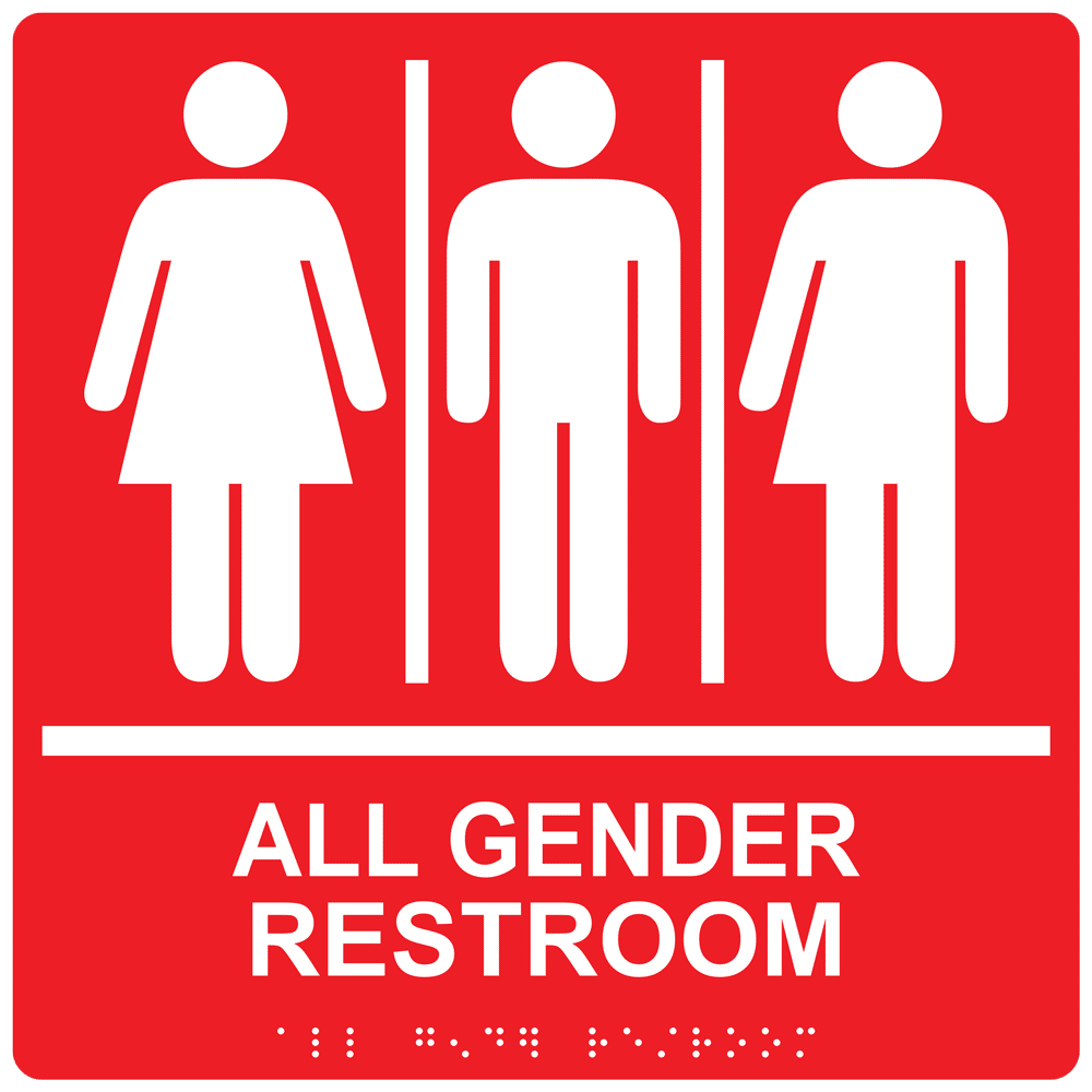 ADA All Gender Restroom Sign RRE-25413-99_WHTonRed Gender Neutral