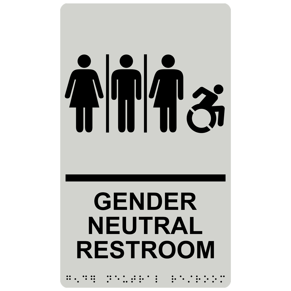 Pearl Gray Gender Neutral Restroom Braille Sign With Dynamic