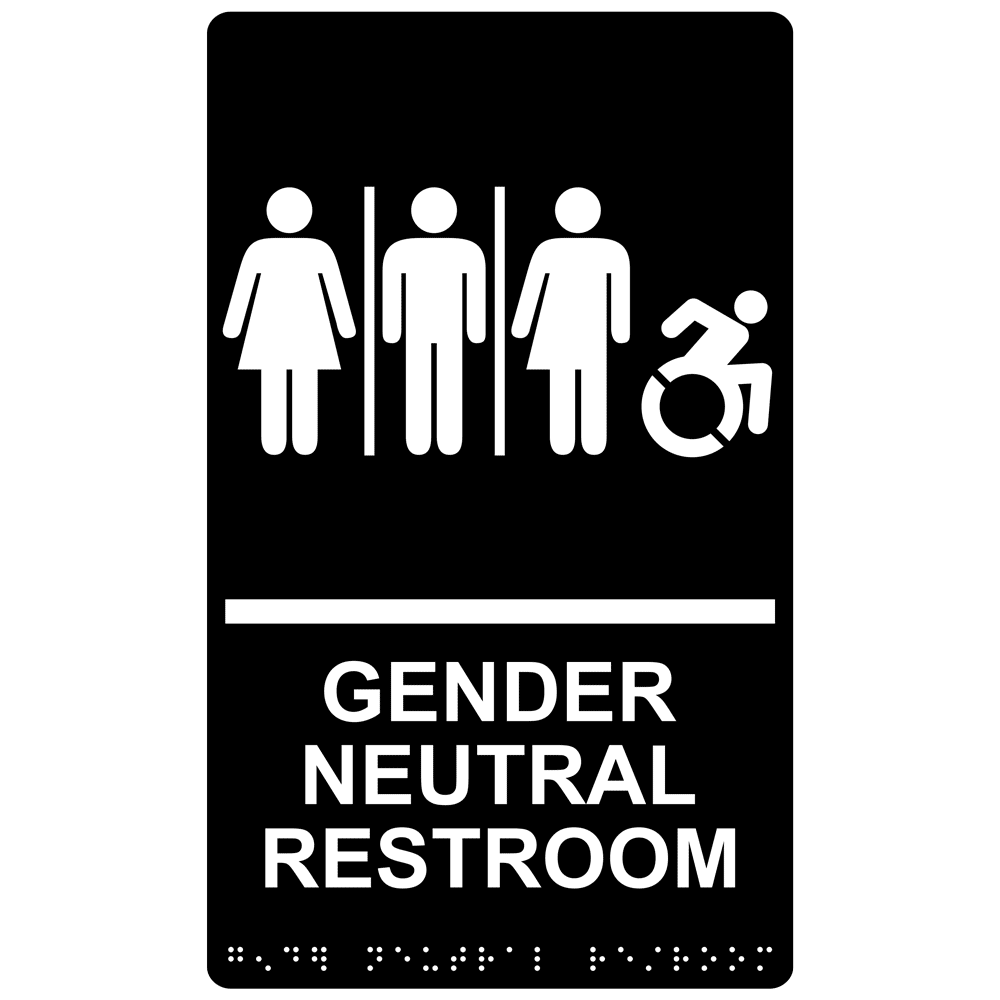 Black Gender Neutral Restroom Braille Sign With Dynamic Accessibility