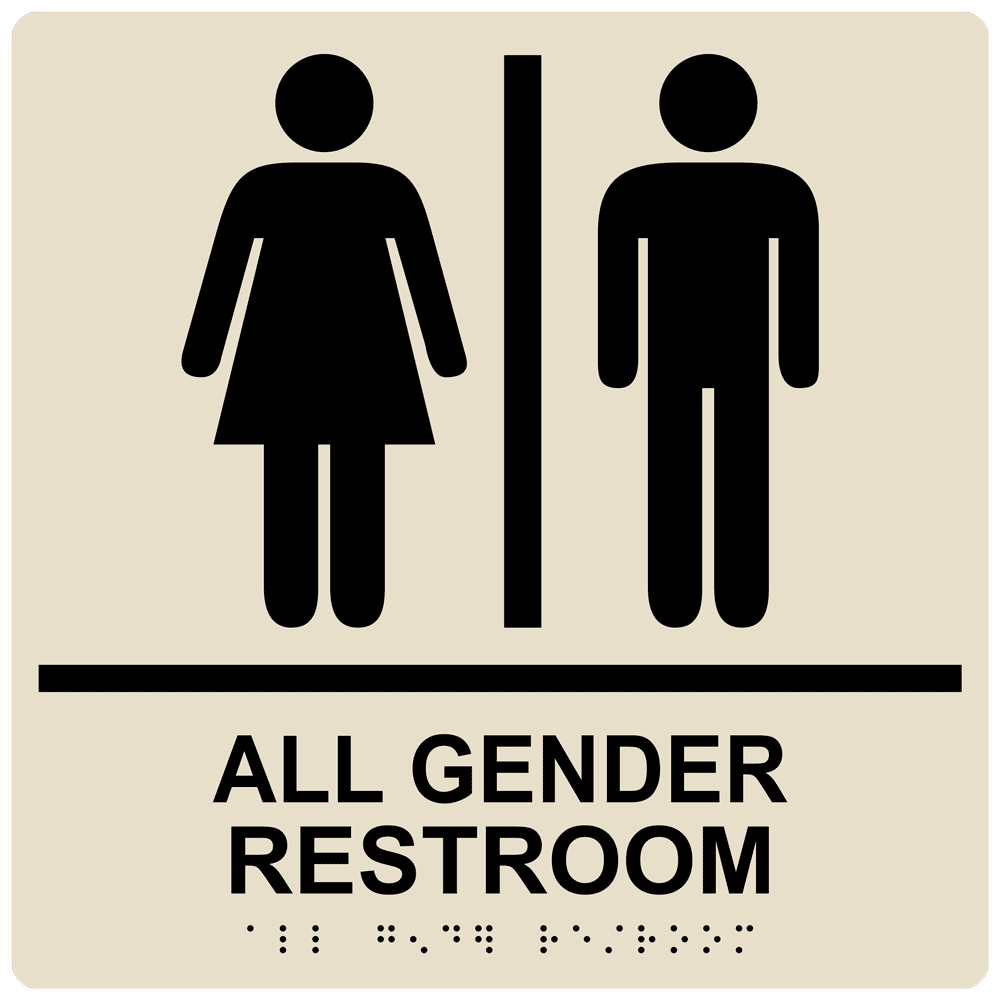 Square ADA All Gender Restroom Sign RRE3194899_BLKonAlmond