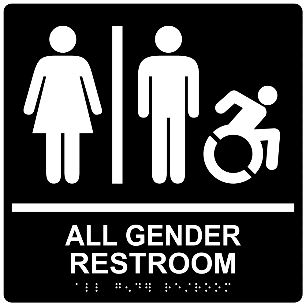 Square Black All Gender Restroom Restroom Braille Sign With Dynamic ...