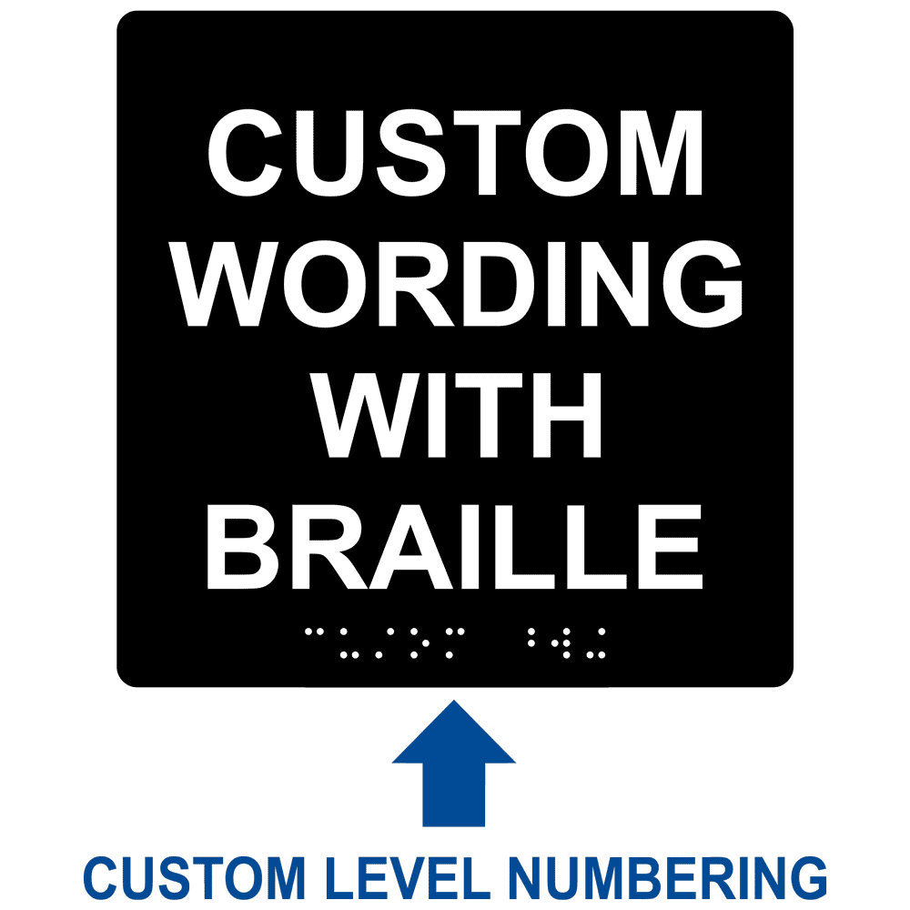 Square Black ADA Braille Sign With CUSTOM TEXT RRE-680-CUSTOM_White_on_Black