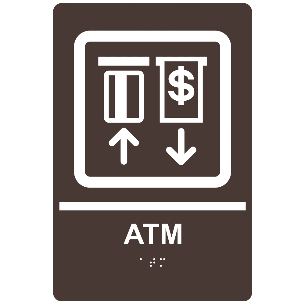 dark brown ada braille atm sign with symbol rre 870 white on darkbrown