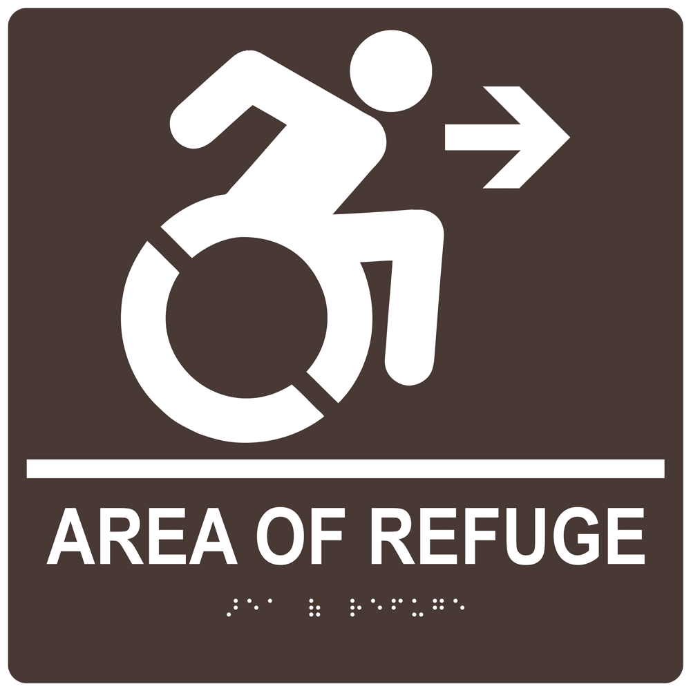 Area Of Refuge Braille Sign With Dynamic Accessibility Symbol RRE