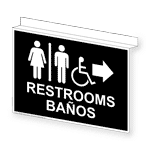 Restrooms With Symbol Right Sign RRB-6987Ceiling-WHTonBLK Restrooms