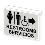 Restrooms With Symbol Right Sign RRB-7020Ceiling-BLKonPRLGY