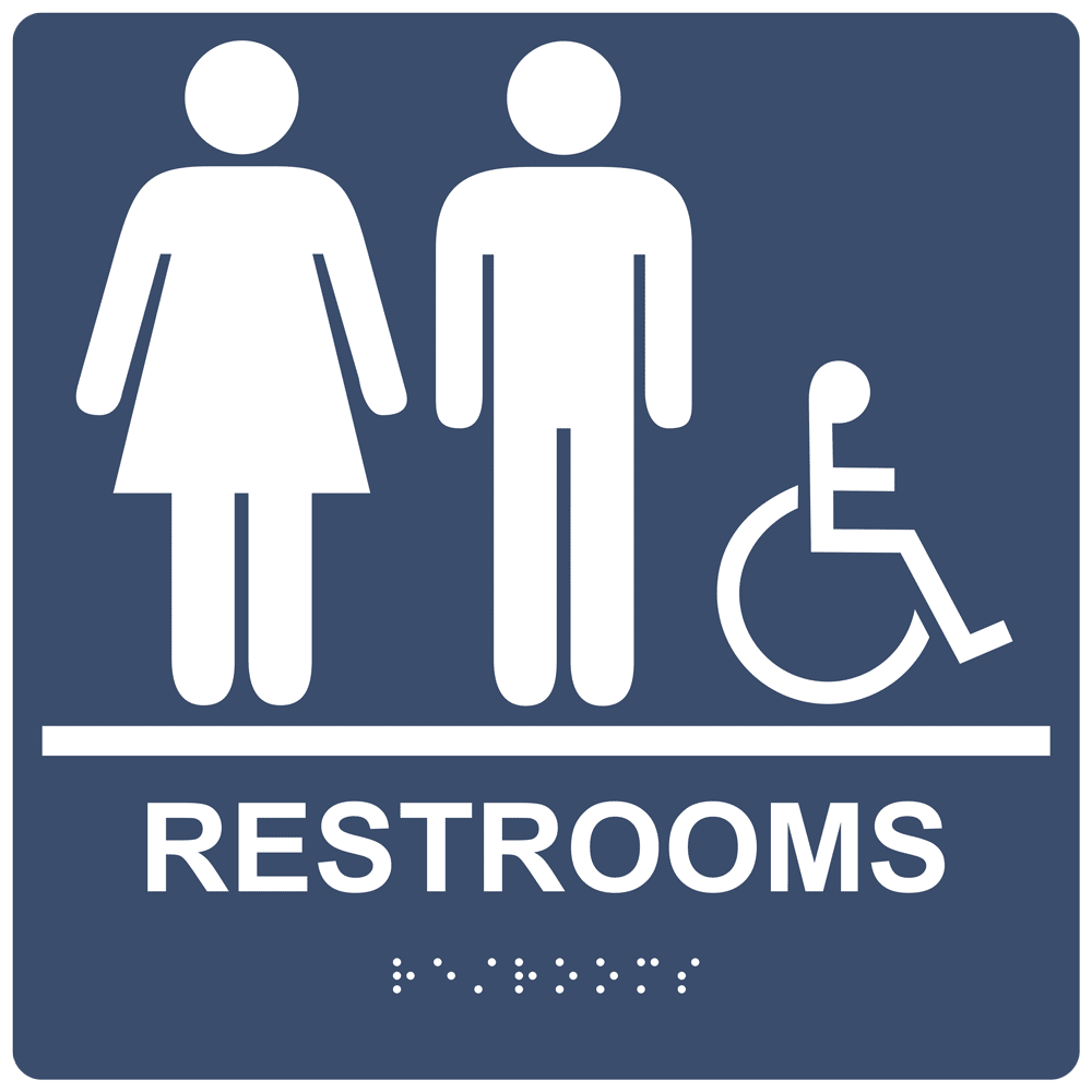 ADA Visitor Restroom With Symbol Braille Sign RRE14853_WHTonNavy