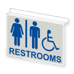 Restrooms Sign With Symbol RRE-7015Ceiling-BLUonPRLGY Restrooms