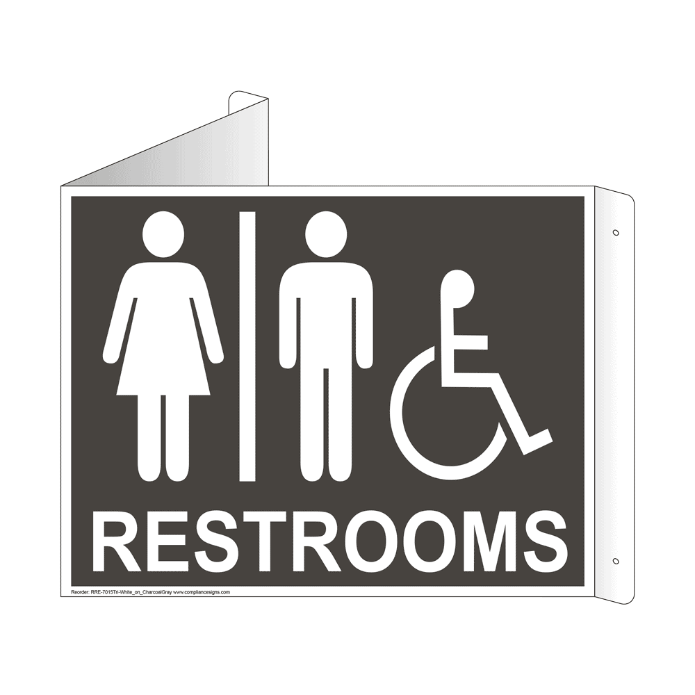 Restrooms Sign With Symbol RRE7015TriWHTonCHGRY Restrooms