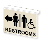 Restrooms With Symbol Left Sign RRE-7025Ceiling-BLKonAlmond Restrooms
