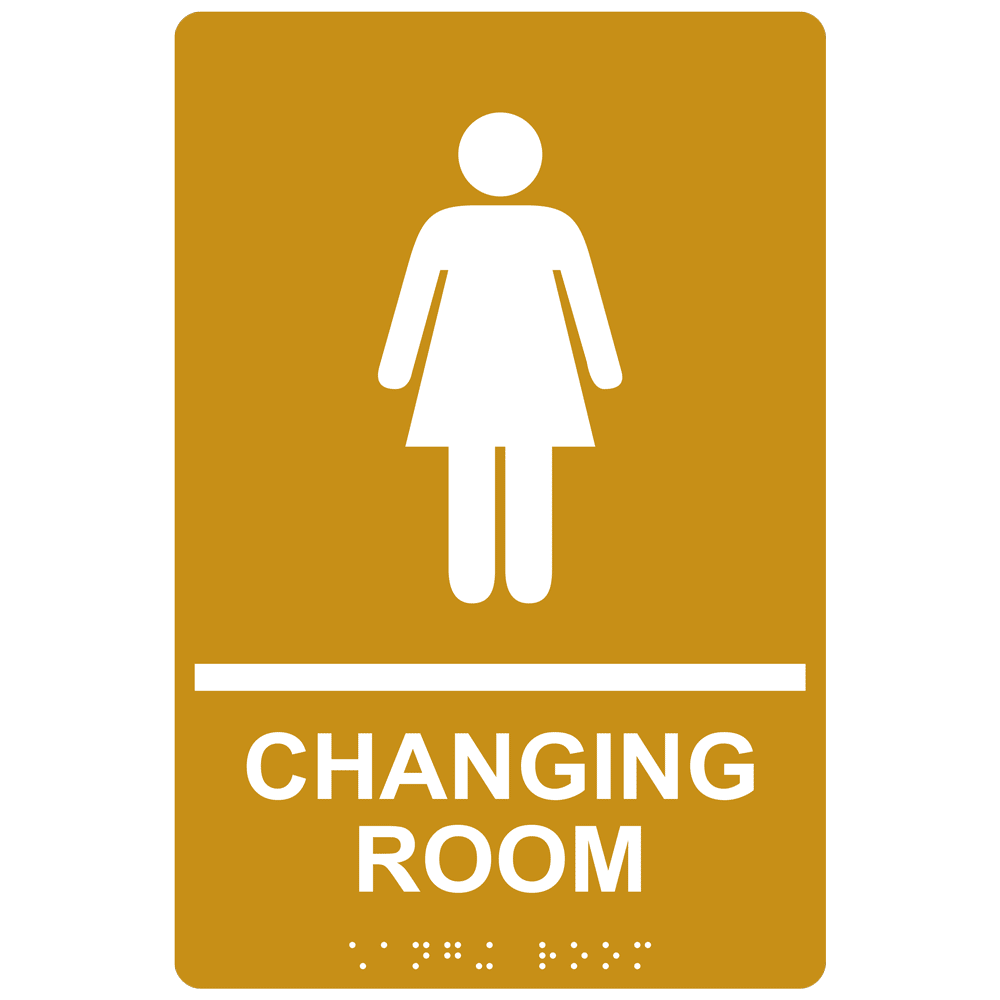 Portrait ADA Womens Changing Room Braille Sign RRE-14776_WHTonGLD