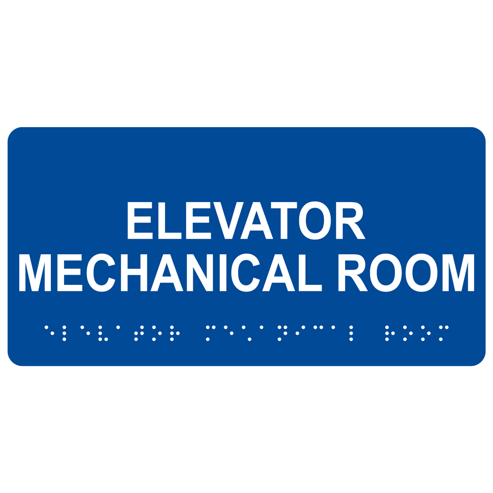 Blue ADA Braille Elevator Mechanical Room Sign with Tactile Text - RSME-306_White_on_Blue
