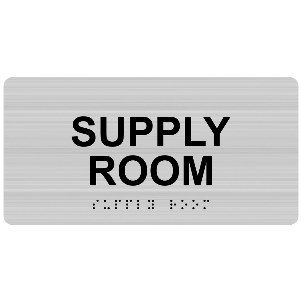 ADA Supply Room (Braille = Supply Room) Sign RSME586_BLKonBRSLVR