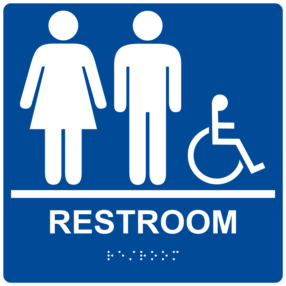 ADA Restroom With Symbol Braille Sign RRE12099_WHTonBLU