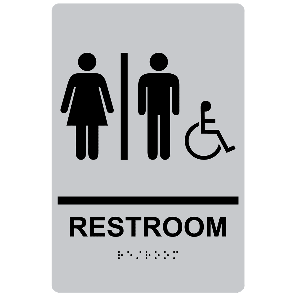 ADA Restroom With Symbol Braille Sign RRE-120_BLKonSLVR Restrooms
