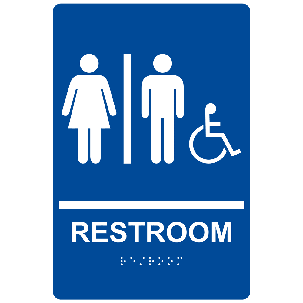 Blue ADA Braille RESTROOM Sign With Accessible Symbol RRE-120_White_on_Blue