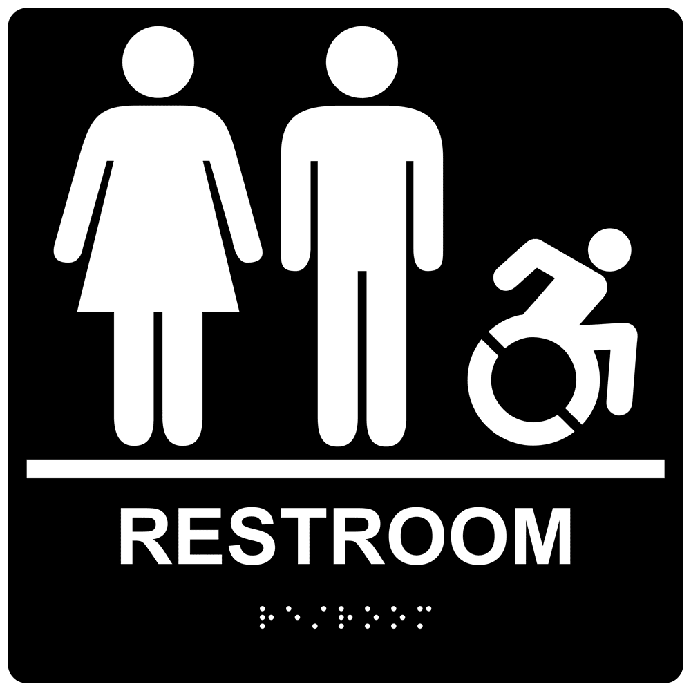 Braille Restroom Sign With Dynamic Accessibility Symbol RRE120R99