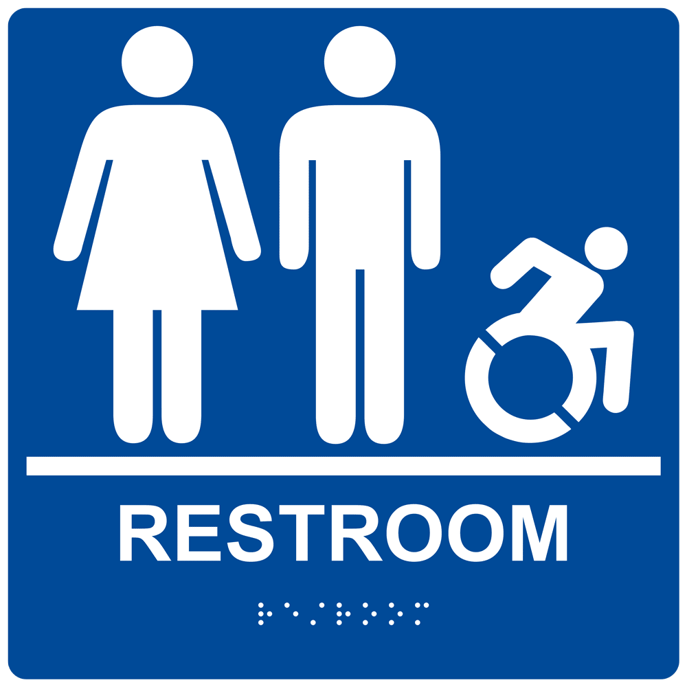 Braille Restroom Sign With Dynamic Accessibility Symbol RRE120R99