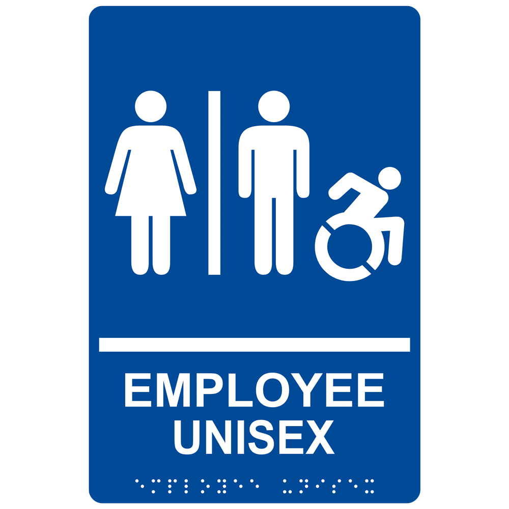 Employee Unisex Restroom Braille Sign With Dynamic Accessibility Symbol