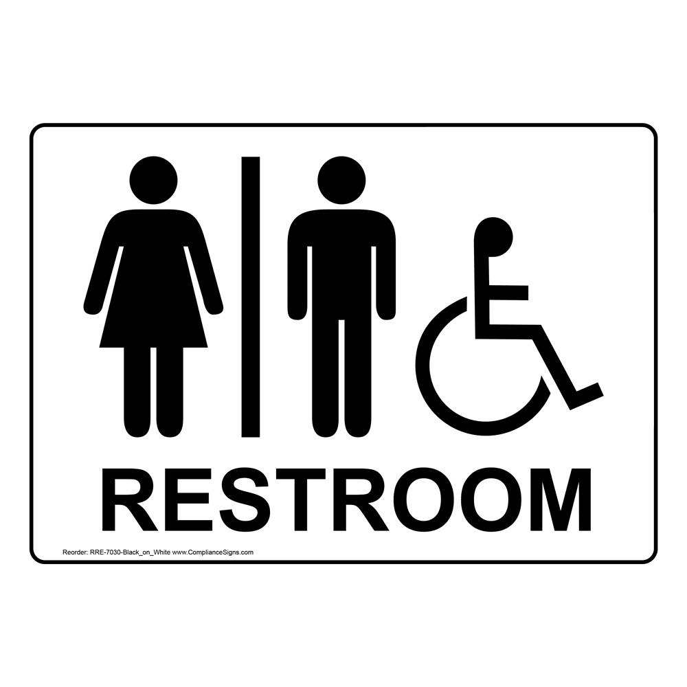 Restroom Black on White Sign With Symbol RRE7030BLKonWHT Restrooms