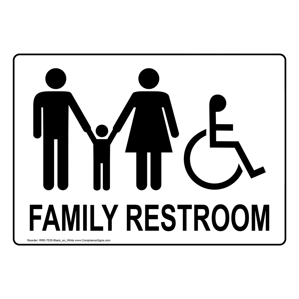 Family Restroom Sign With Symbol RRE7035BLKonWHT Family / Child Care