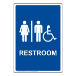 Portrait Restroom Sign With Symbol RREP-7030-WHTonBLU Restrooms