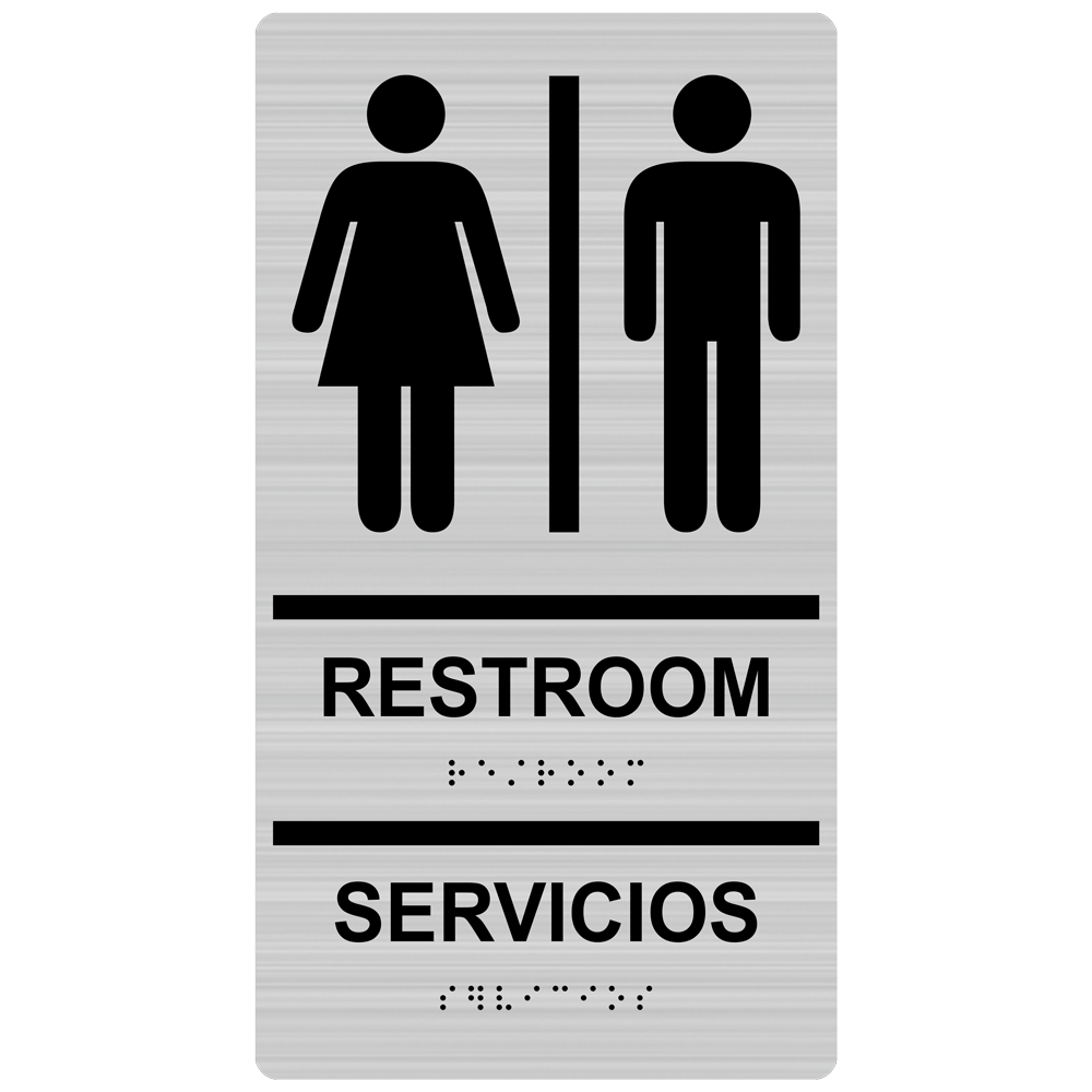 Portrait ADA Private Restroom (Braille Sign RRE14816_BLKonBRSLVR
