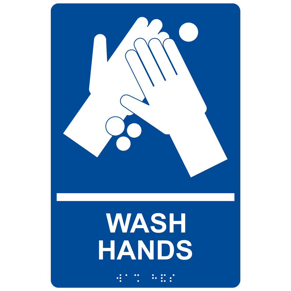 ADA Hand Wash Station Braille Sign RRE997_WHTonBLU Hand Washing