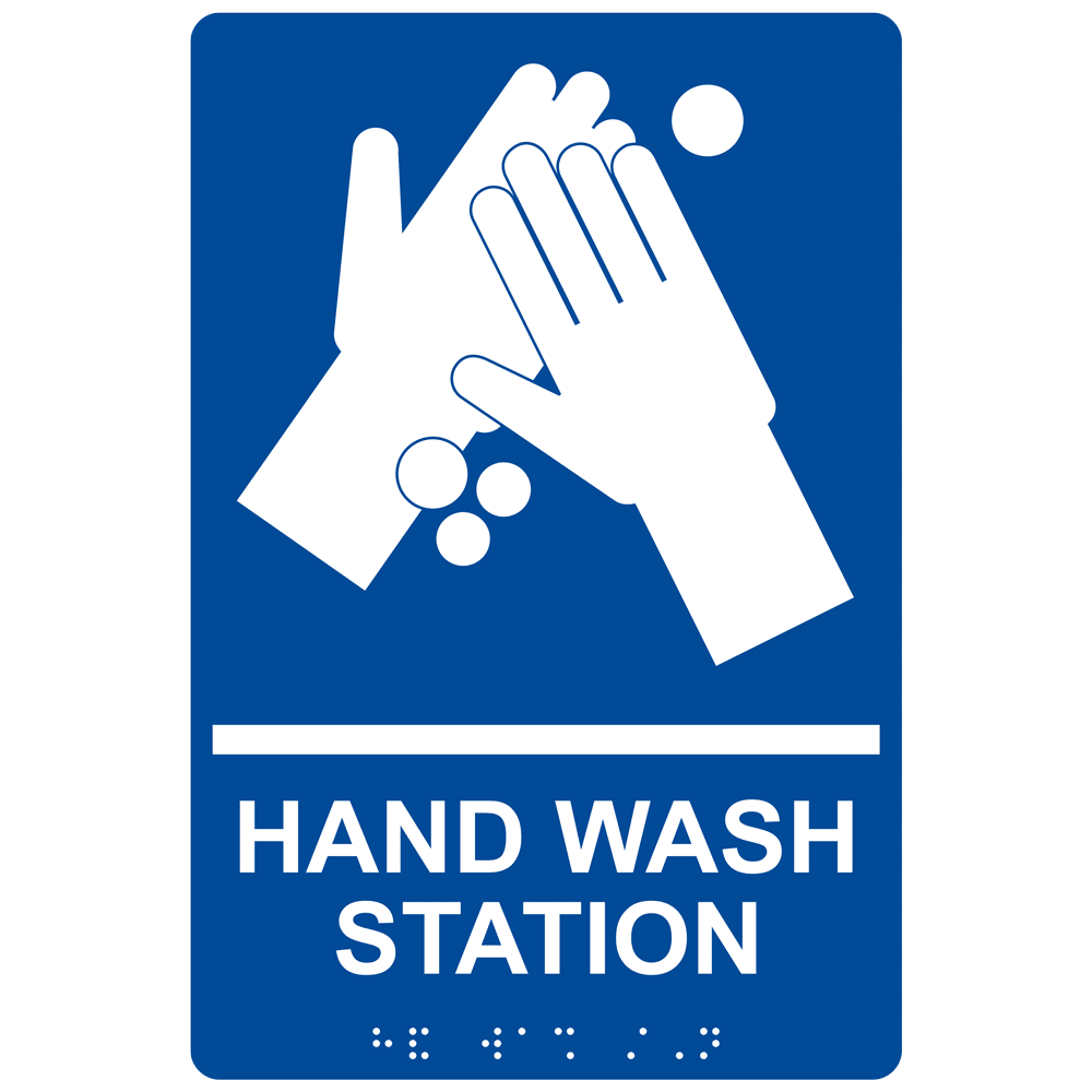 ADA Hand Wash Station Braille Sign RRE-997_WHTonBLU Hand Washing