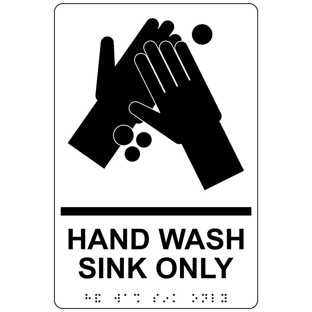 ADA Hand Wash Station Braille Sign RRE997_BLKonWHT Hand Washing